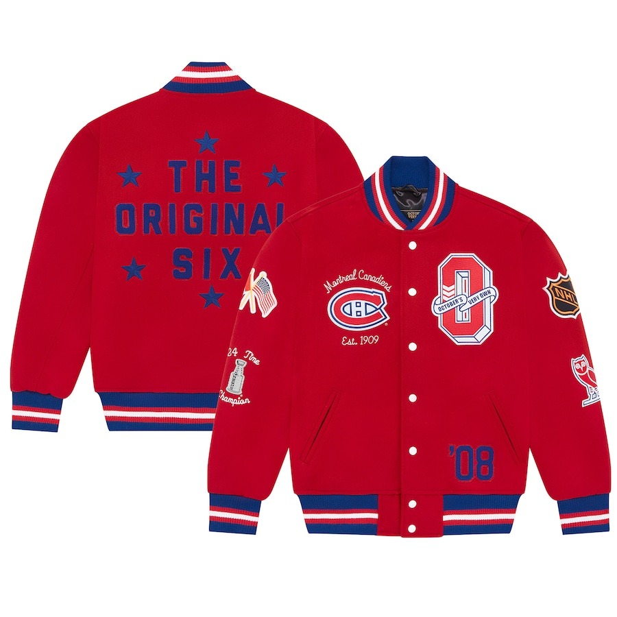 Montreal Canadiens OVO x NHL Full-Snap Varsity Jacket - Red