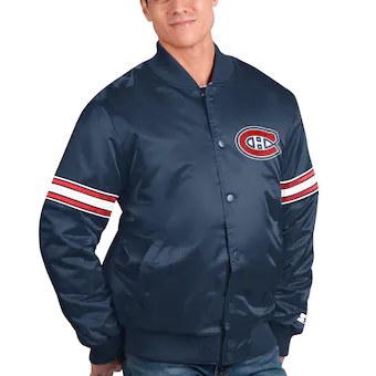 Montreal Canadiens Starter Pick & Roll Satin - Full-Snap Varsity Jacket - Navy