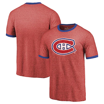 Montreal Canadiens Majestic Threads Ringer Contrast Tri-Blend T-Shirt - Heathered Red
